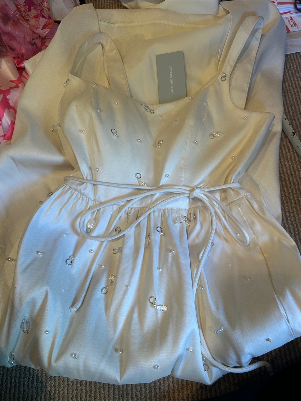 NWT ANTONIO MELANI x Elizabeth damrich glass mikado White Beaded Dress size 4 - Picture 9 of 14